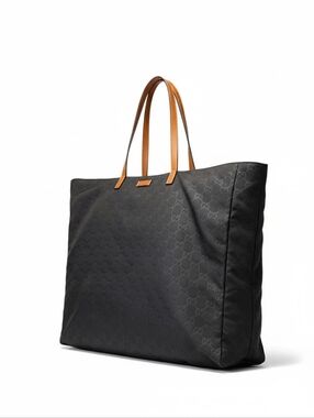 Gucci GG Nylon Tote Black with Brown Leather Handles